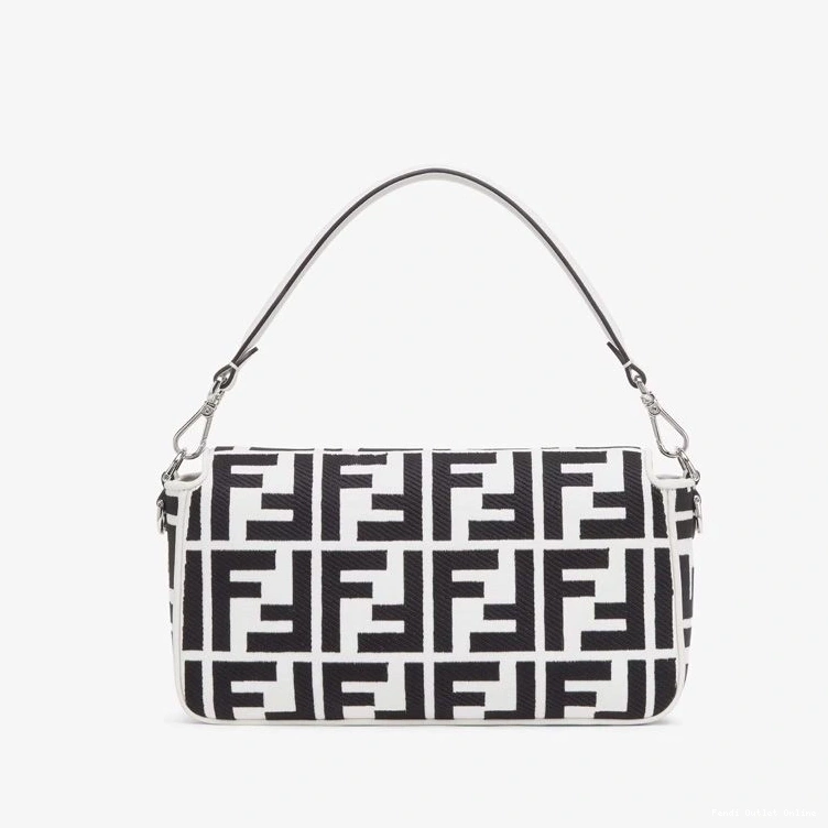 Cheap Baguette Motif White Fendi In FF Medium Bag Canvas Black 0823
